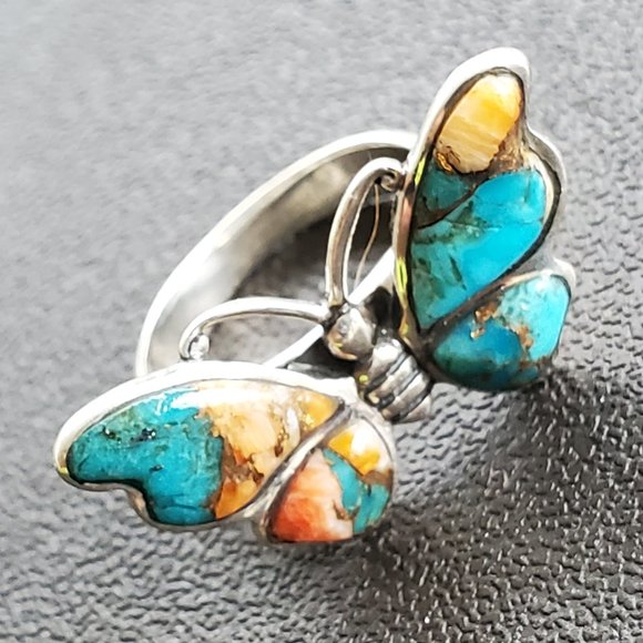 SANTA FE Style Spiny Turquoise Butterfly ring - Picture 1 of 7